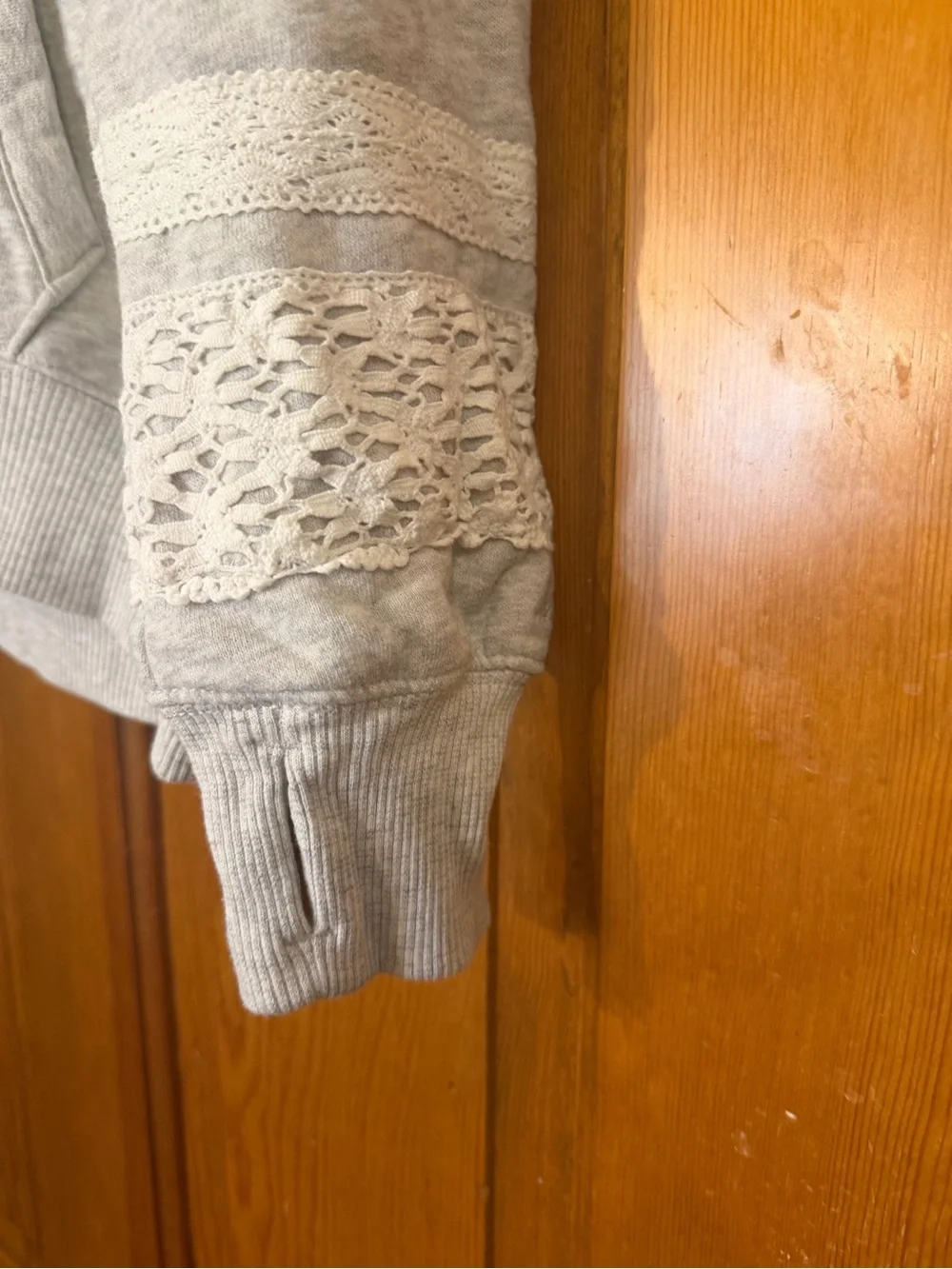 Light Gray Hooded Sweatshirt with Lace Trim Abercrombie Kids